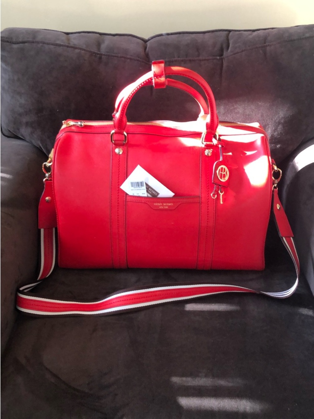 henri bendel Bright Red Leather Travel Satchel - Picture 3 of 3